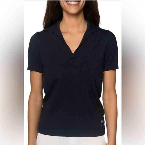 GOLFTINI Navy/Light Pink Short Sleeve Sweater size Large - Picture 1 of 8